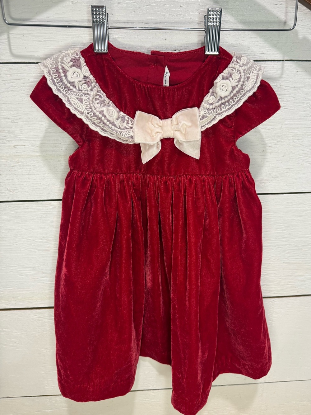 Janie and Jack Red Velvet ALine Dress Lace Collar Bow 18-24 Months Christmas